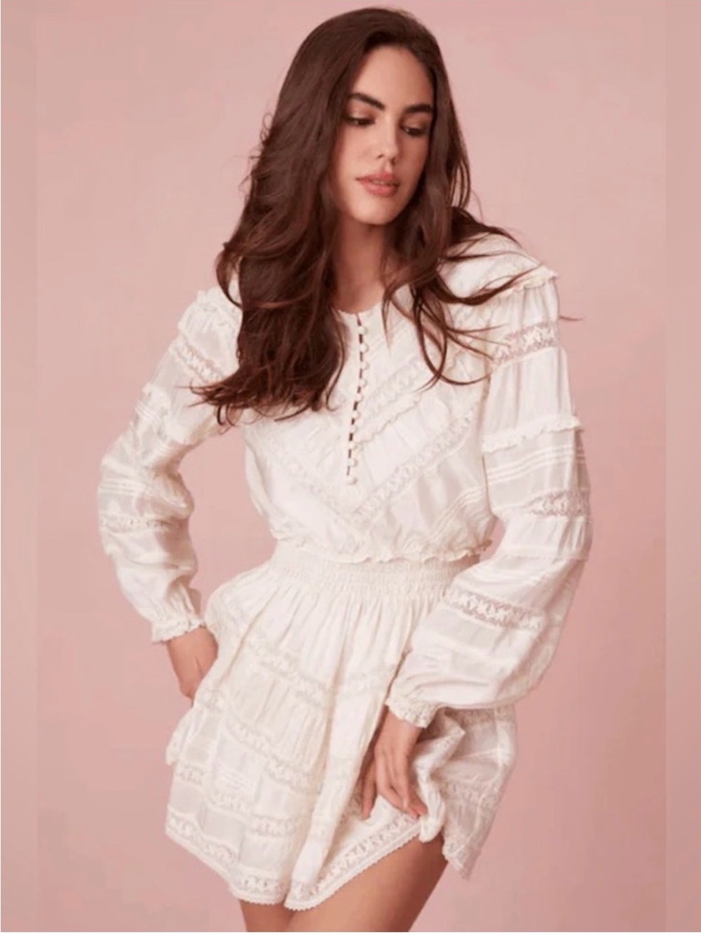 LoveShackFancy Elio Dress In Cream De Macaron Size P=00 Lace Ruffle Bohemian NWT